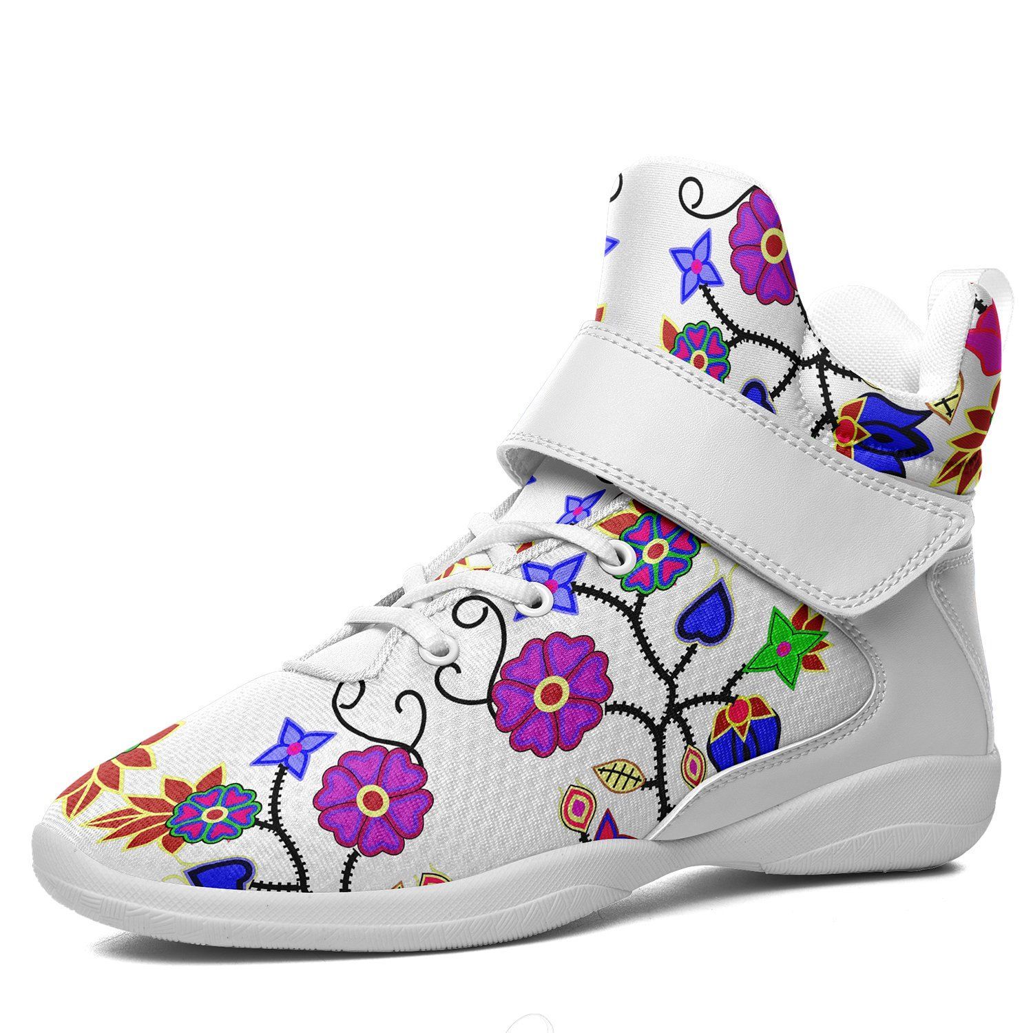 Floral Beadwork Seven Clans White Kid's Ipottaa Basketball / Sport High Top Shoes 49 Dzine US Child 12.5 / EUR 30 White Sole with White Strap 