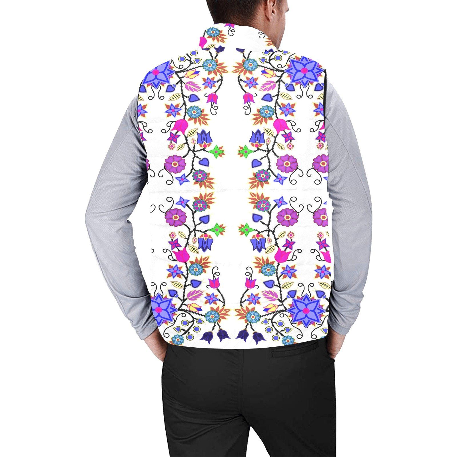 Floral Beadwork Seven Clans White Men's Padded Vest Jacket (Model H44) Men's Padded Vest Jacket (H44) e-joyer 