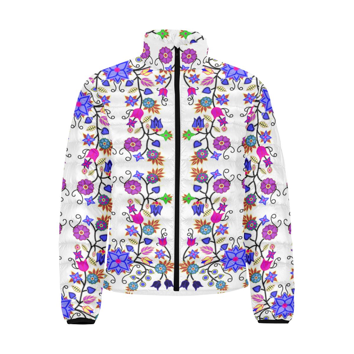 Floral Beadwork Seven Clans White Men's Stand Collar Padded Jacket (Model H41) Men's Stand Collar Padded Jacket (H41) e-joyer 