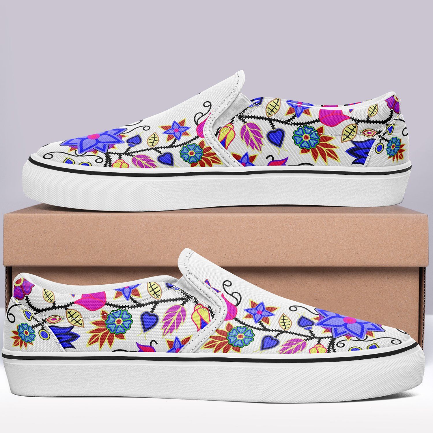 Floral Beadwork Seven Clans White Otoyimm Canvas Slip On Shoes 49 Dzine 