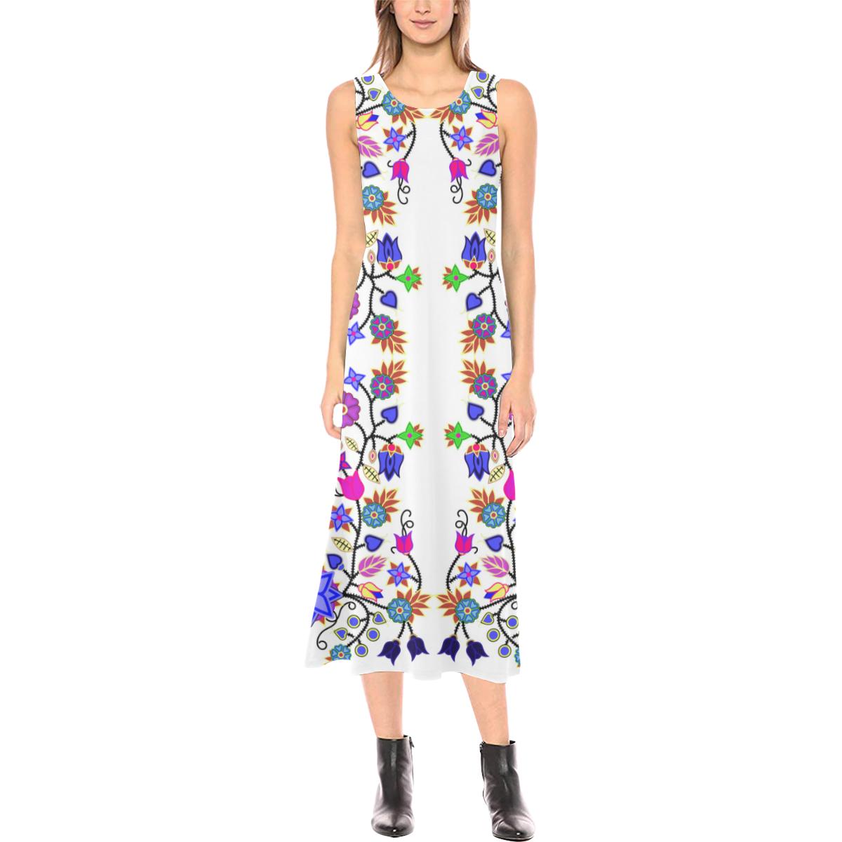 Floral Beadwork Seven Clans White Phaedra Sleeveless Open Fork Long Dress (Model D08) Phaedra Sleeveless Open Fork Long Dress (D08) e-joyer 
