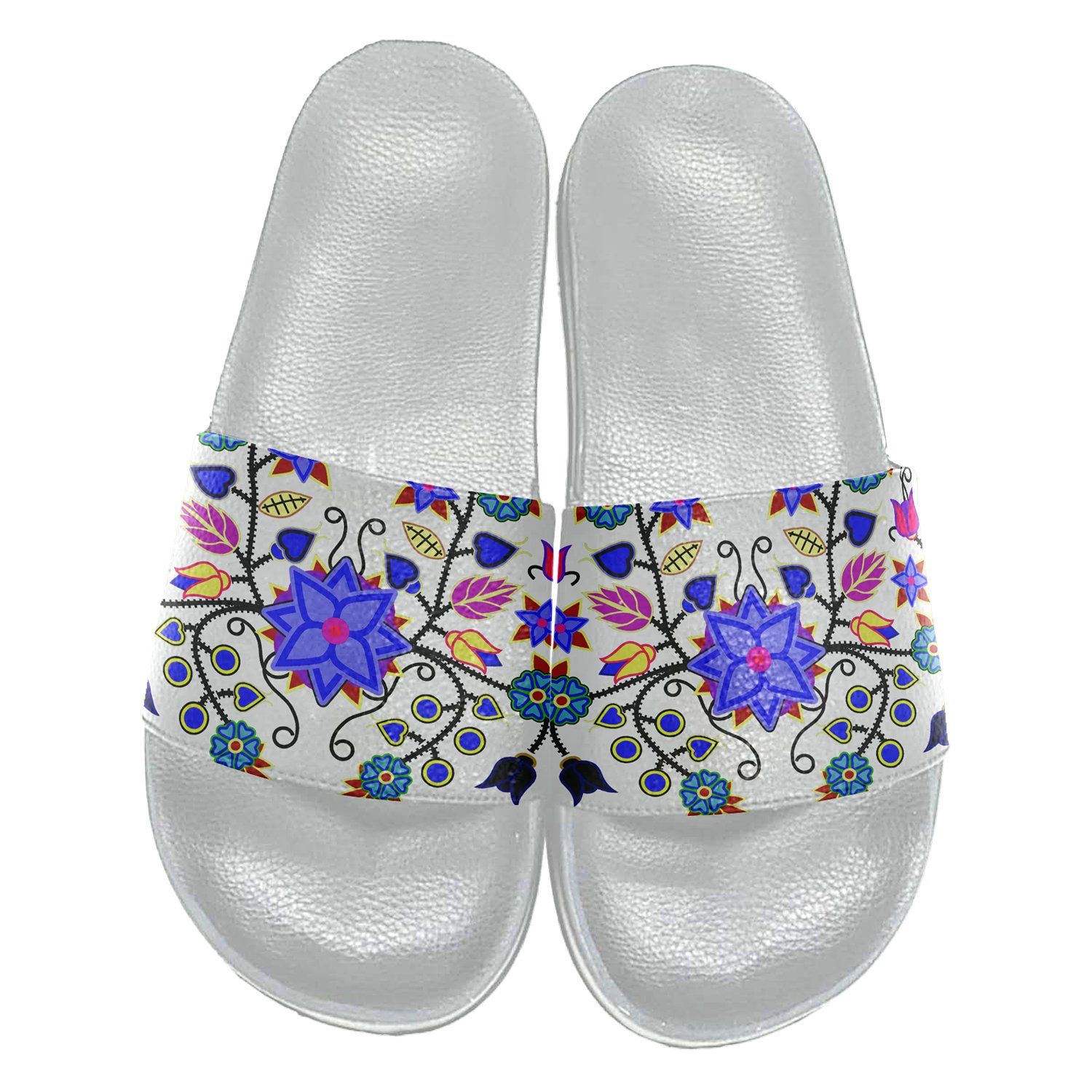 Floral Beadwork Seven Clans White Slide Sandals 49 Dzine 