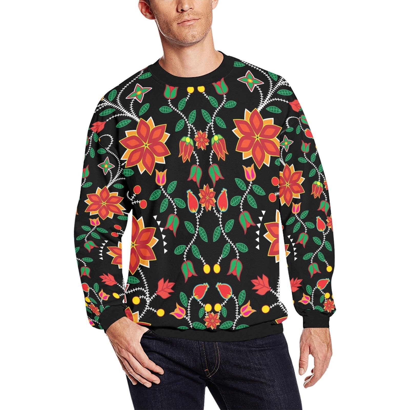 Floral Beadwork Six Bands All Over Print Crewneck Sweatshirt for Men (Model H18) shirt e-joyer 