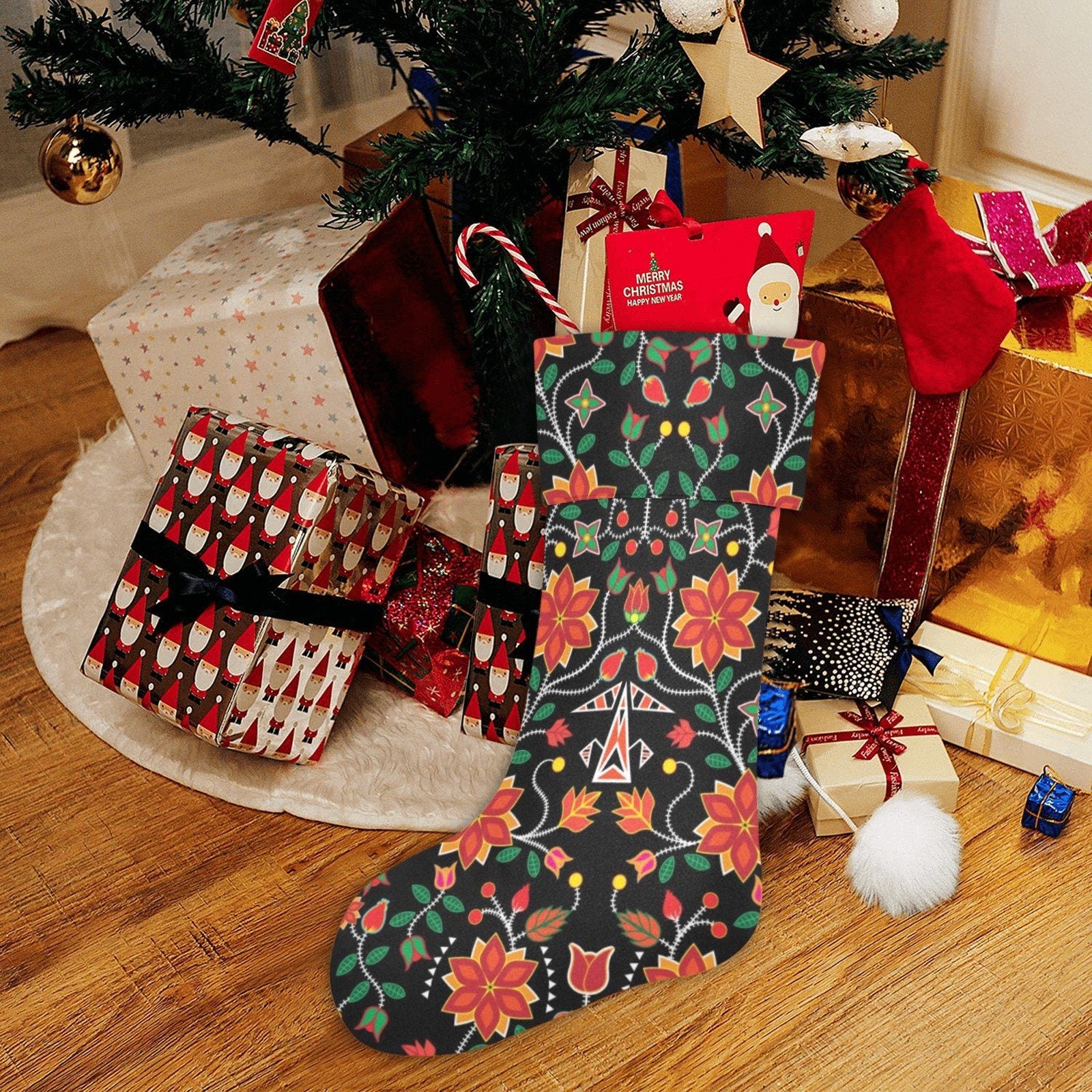 Floral Beadwork Six Bands Christmas Stocking holiday stocking e-joyer 