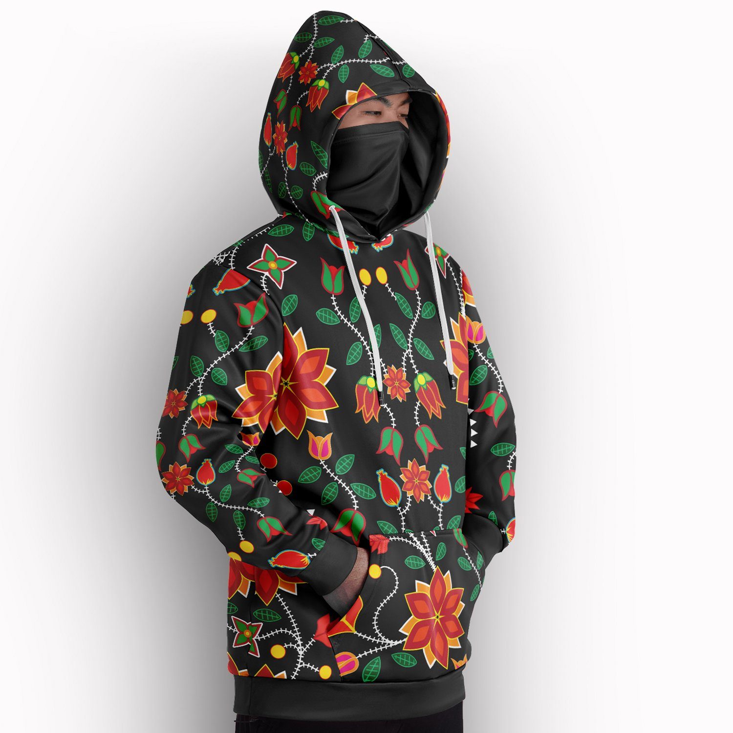 Floral Beadwork Six Bands Hoodie with Face Cover 49 Dzine 