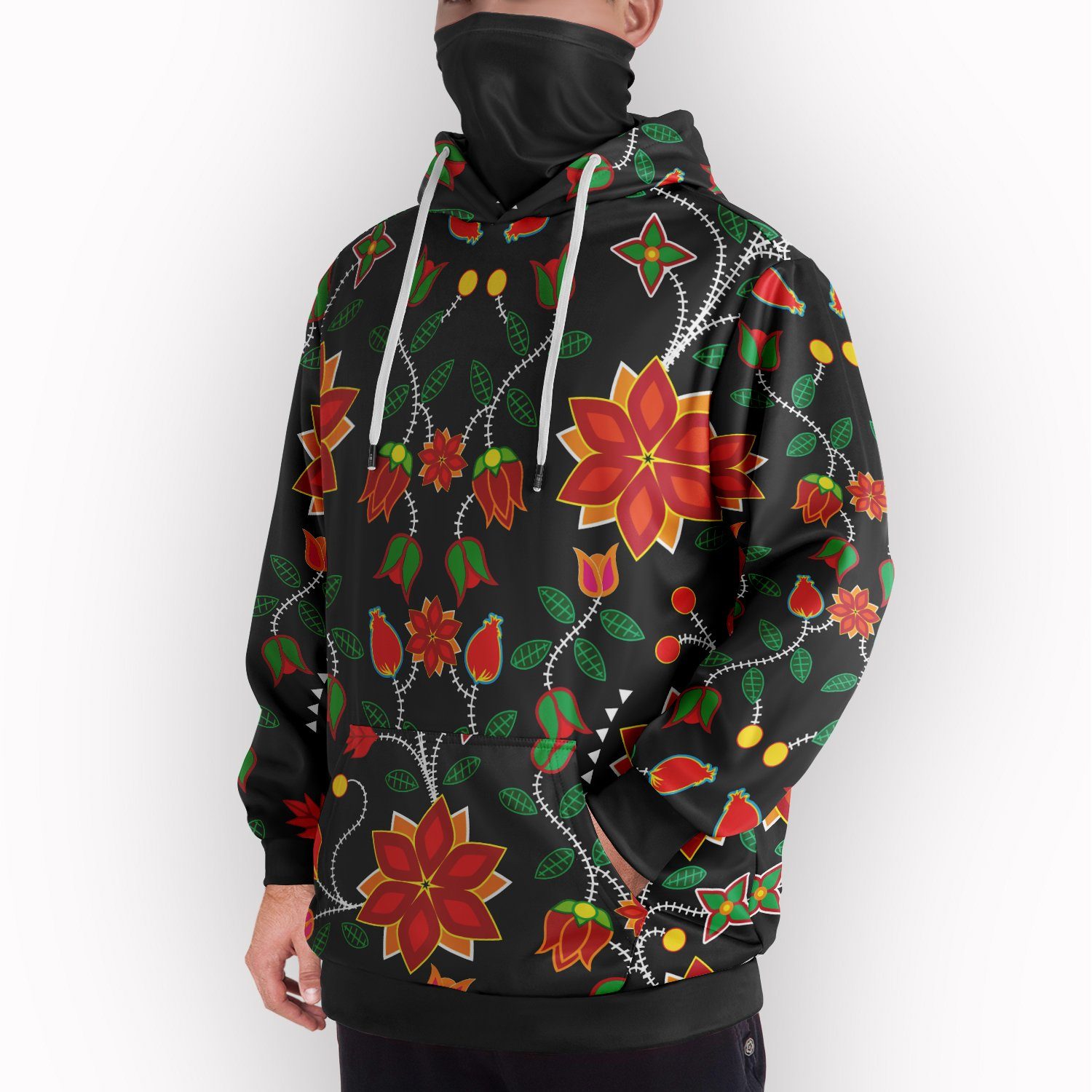 Floral Beadwork Six Bands Hoodie with Face Cover 49 Dzine 