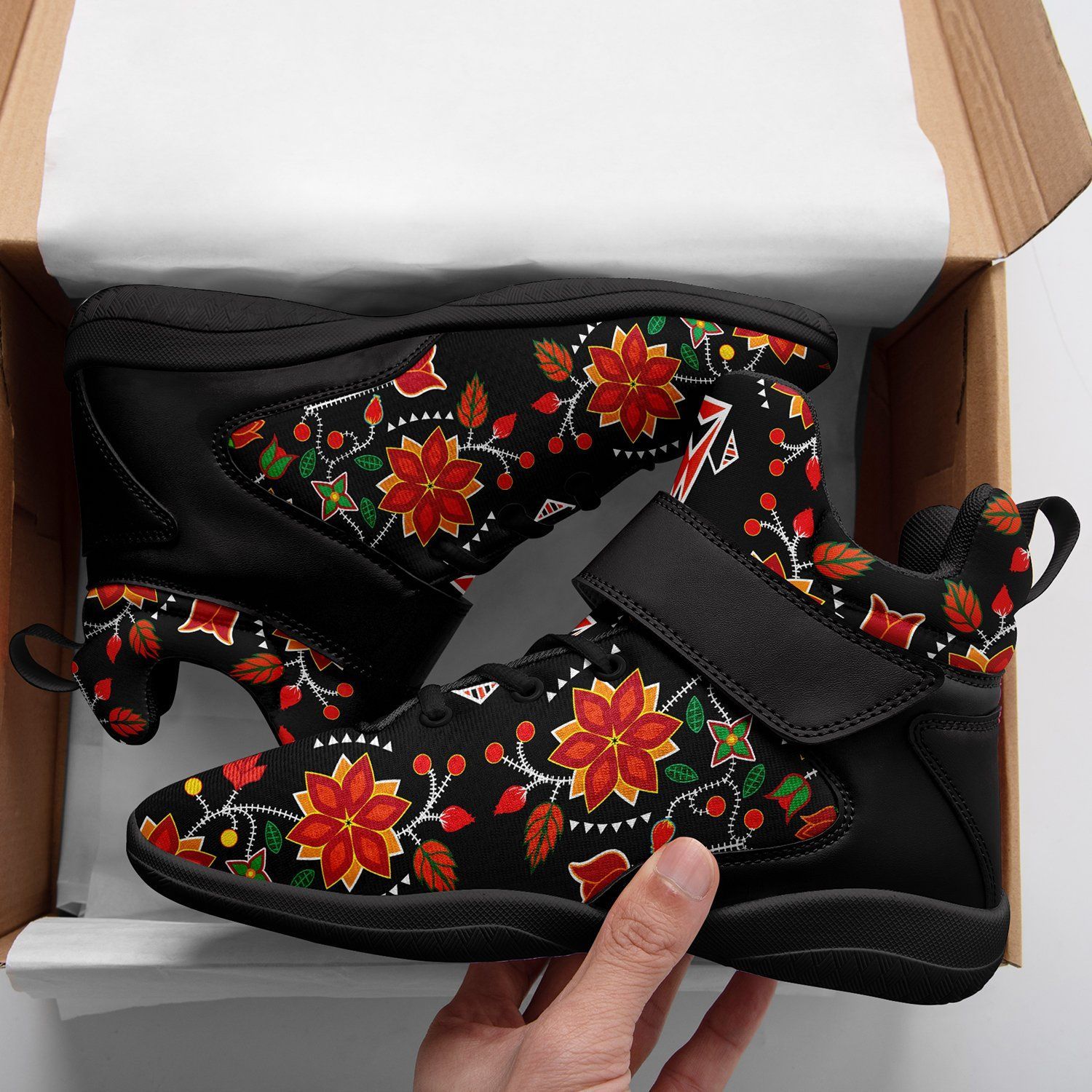 Floral Beadwork Six Bands Ipottaa Basketball / Sport High Top Shoes - Black Sole 49 Dzine 