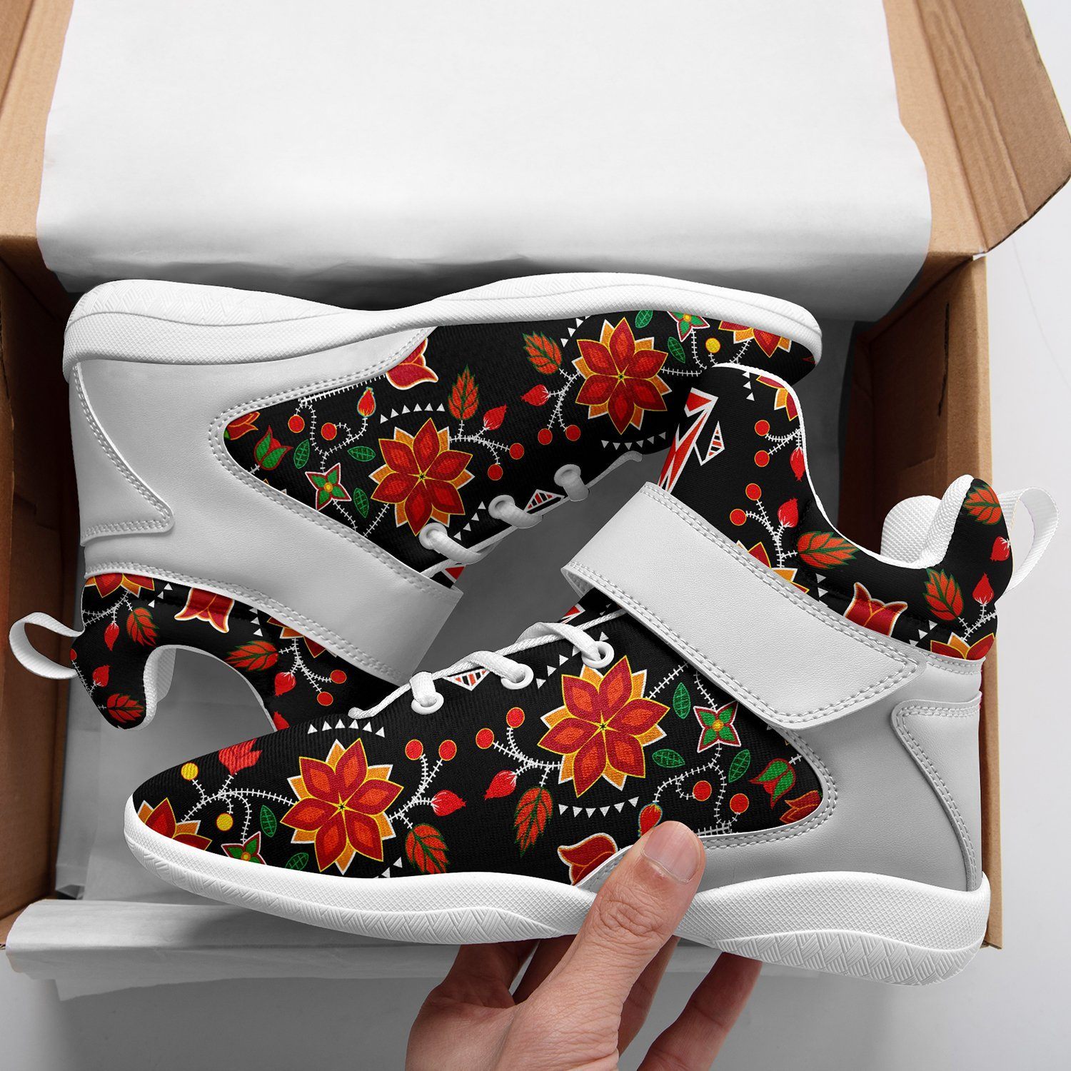 Floral Beadwork Six Bands Ipottaa Basketball / Sport High Top Shoes - White Sole 49 Dzine 