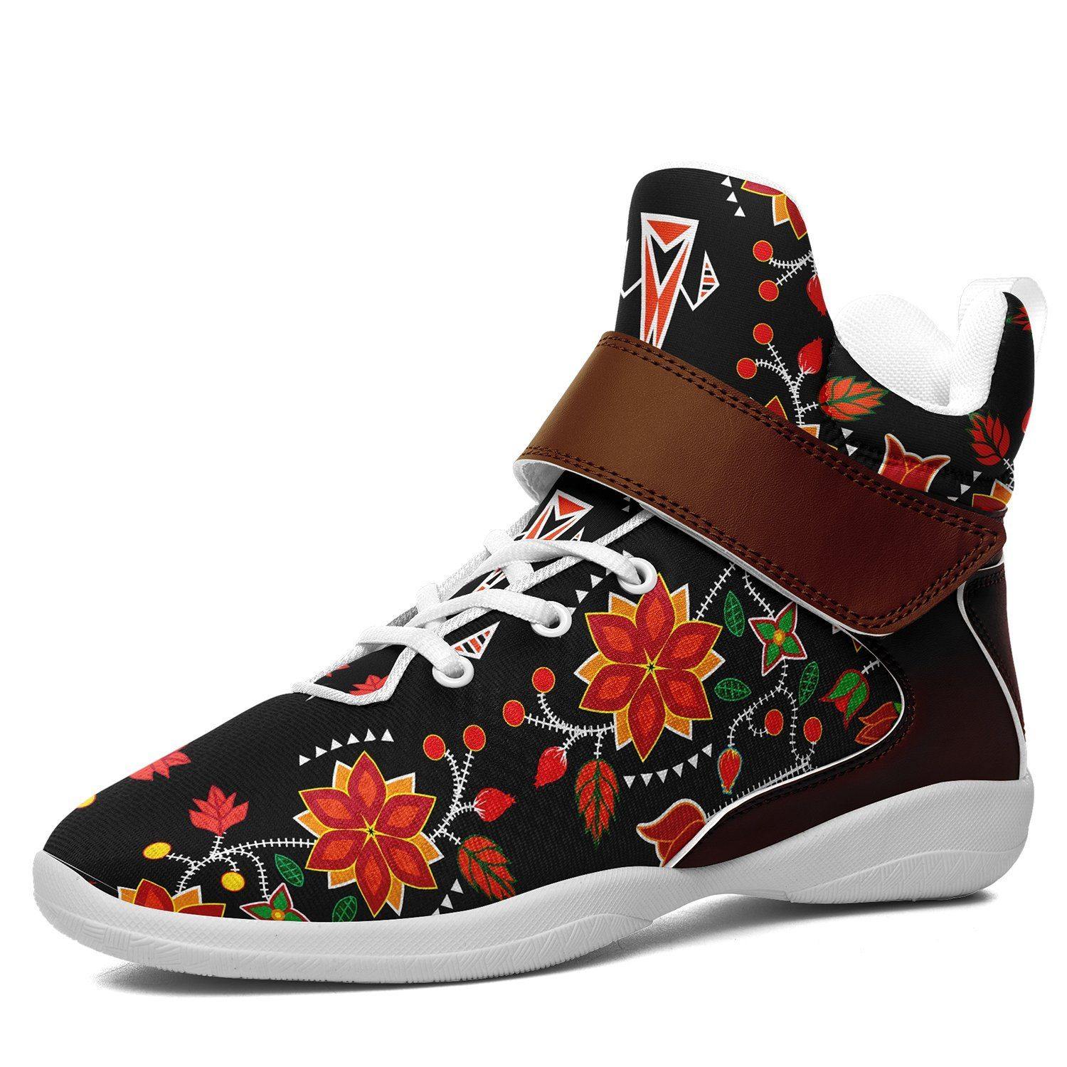 Floral Beadwork Six Bands Ipottaa Basketball / Sport High Top Shoes - White Sole 49 Dzine US Men 7 / EUR 40 White Sole with Brown Strap 
