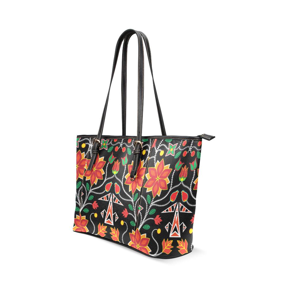 Floral Beadwork Six Bands Leather Tote Bag/Large (Model 1640) Leather Tote Bag (1640) e-joyer 