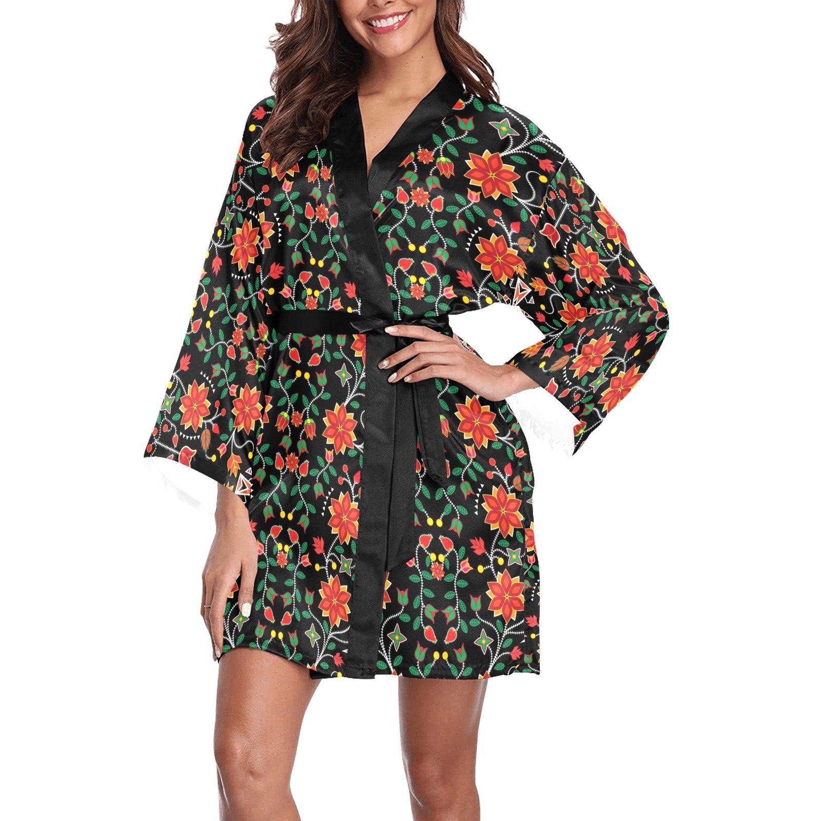 Floral Beadwork Six Bands Long Sleeve Kimono Robe Long Sleeve Kimono Robe e-joyer 