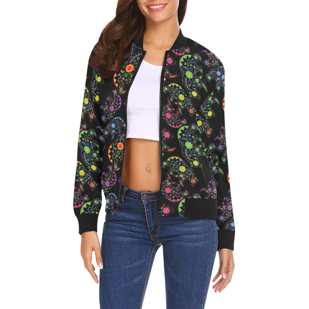Floral Bear All Over Print Bomber Jacket for Women (Model H19) All Over Print Bomber Jacket for Women (H19) e-joyer 