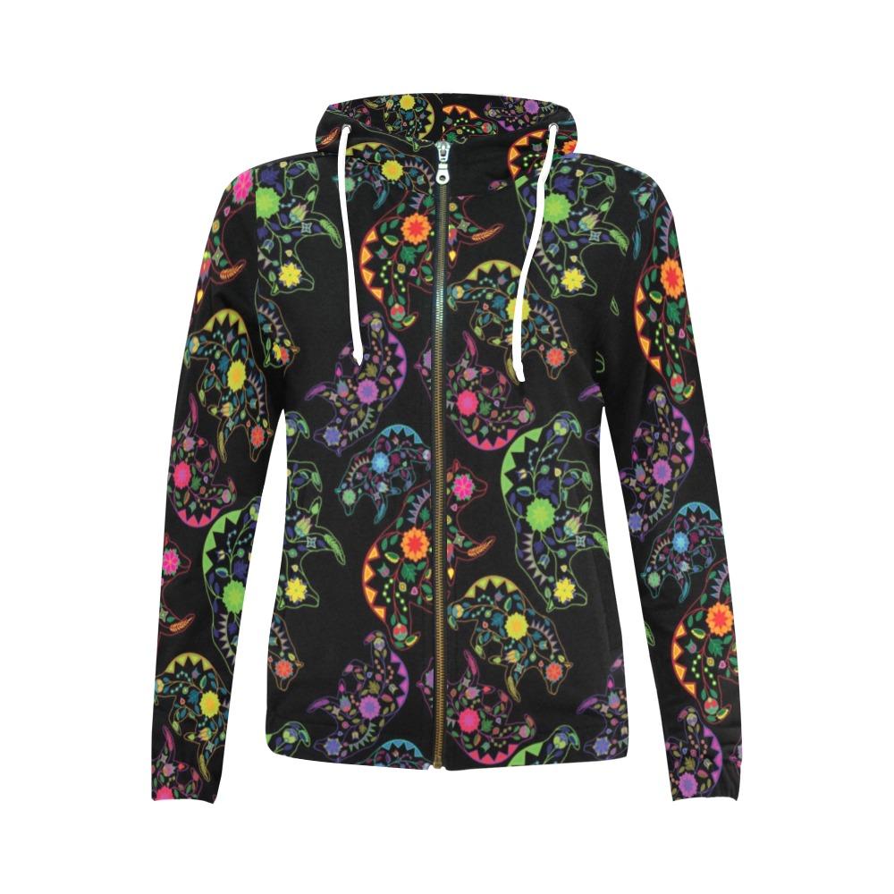 Floral Bear All Over Print Full Zip Hoodie for Women (Model H14) All Over Print Full Zip Hoodie for Women (H14) e-joyer 