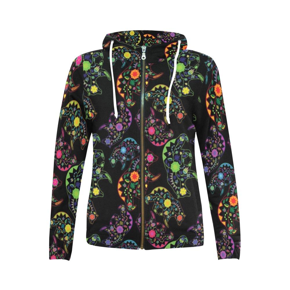 Floral Bear All Over Print Full Zip Hoodie for Women (Model H14) All Over Print Full Zip Hoodie for Women (H14) e-joyer 