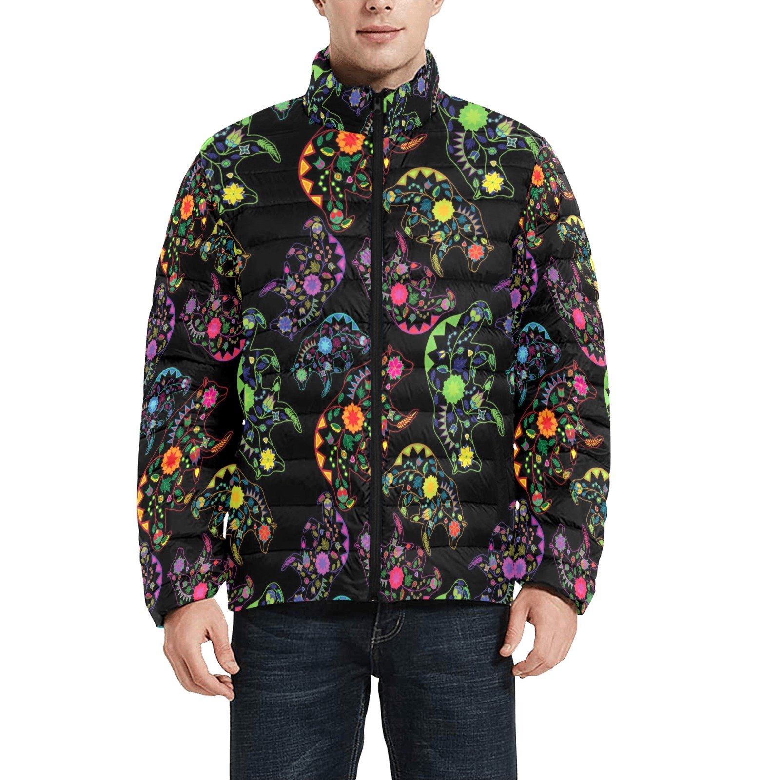 Floral Bear Men's Stand Collar Padded Jacket (Model H41) Men's Stand Collar Padded Jacket (H41) e-joyer 