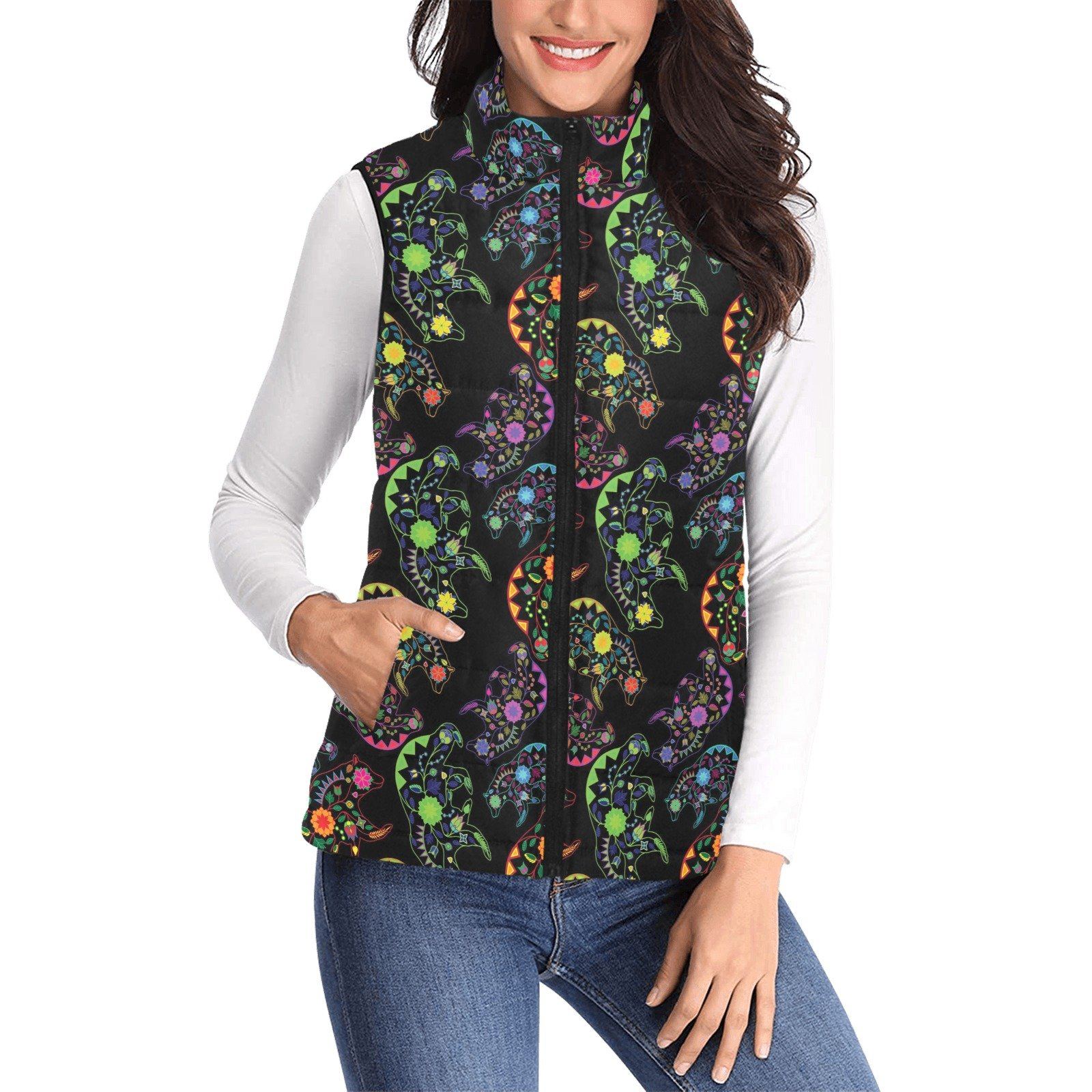 Floral Bear Women's Padded Vest Jacket (Model H44) Women's Padded Vest Jacket (H44) e-joyer 