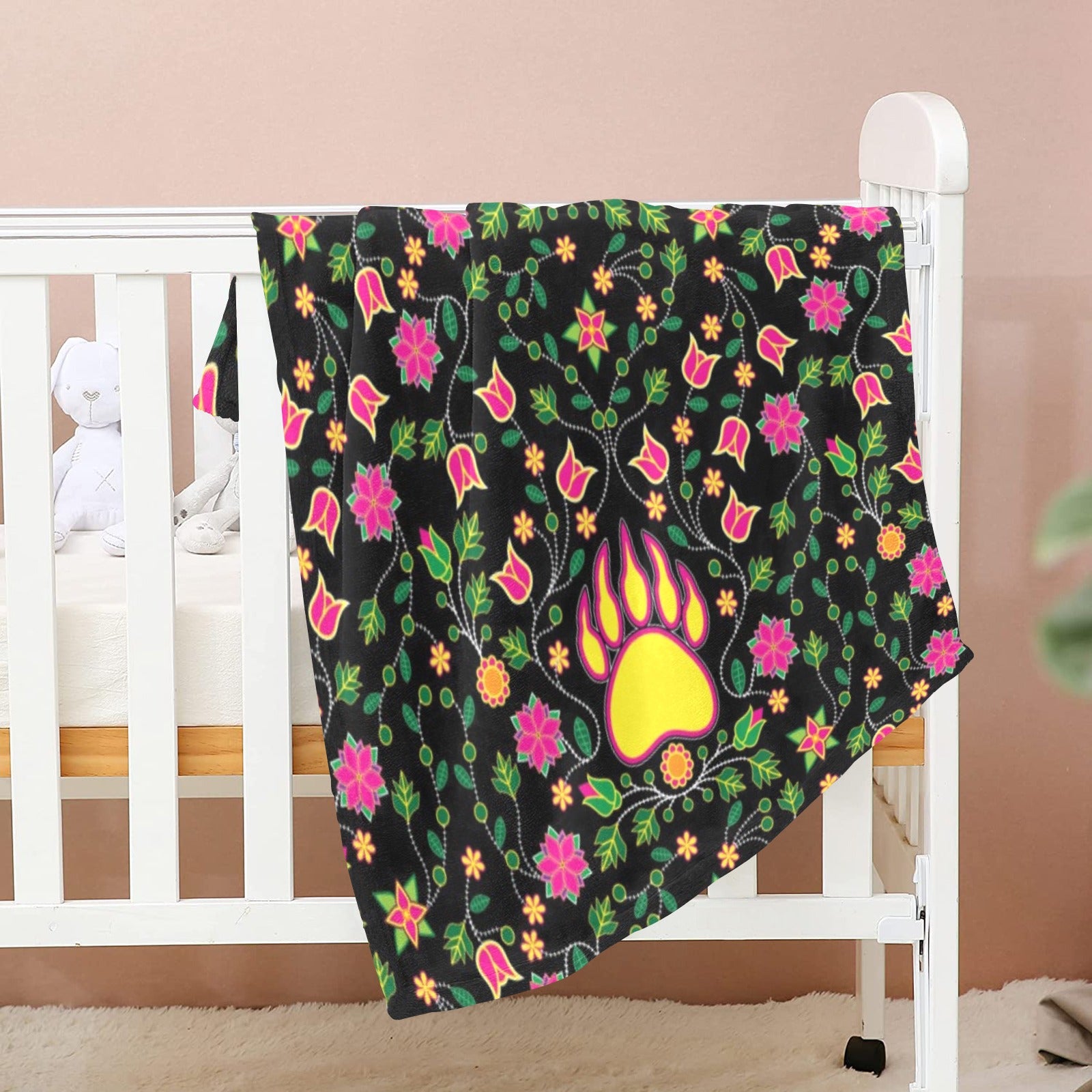 Floral Bearpaw Pink and Yellow Baby Blanket 40"x50" Baby Blanket 40"x50" e-joyer 