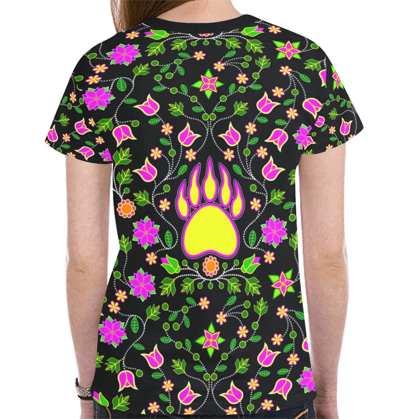 Floral Bearpaw Pink and Yellow New All Over Print T-shirt for Women (Model T45) tshirt e-joyer 