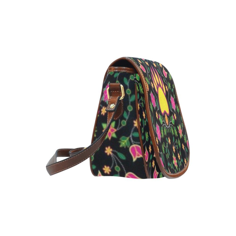Floral Bearpaw Pink and Yellow Saddle Bag/Large (Model 1649) bag e-joyer 