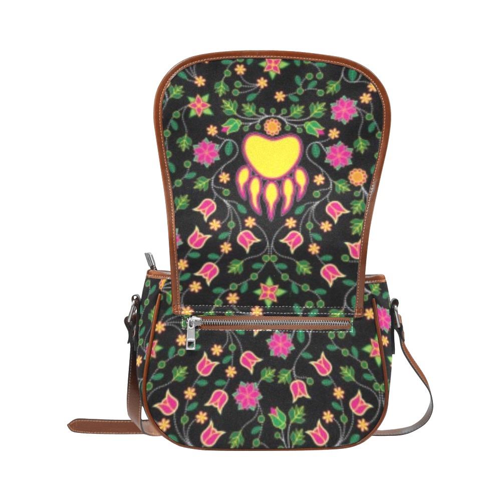 Floral Bearpaw Pink and Yellow Saddle Bag/Small (Model 1649) Full Customization Saddle Bag/Small (Full Customization) e-joyer 