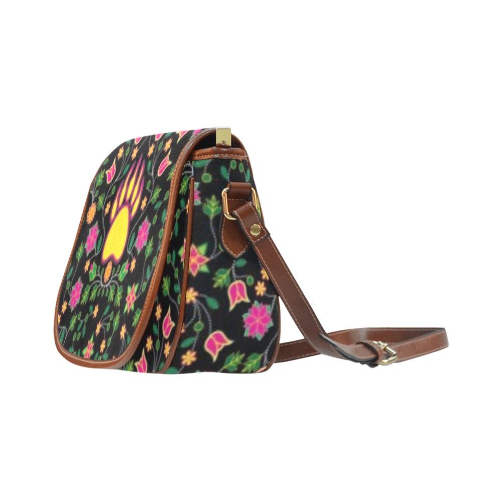 Floral Bearpaw Pink and Yellow Saddle Bag/Small (Model 1649) Full Customization Saddle Bag/Small (Full Customization) e-joyer 