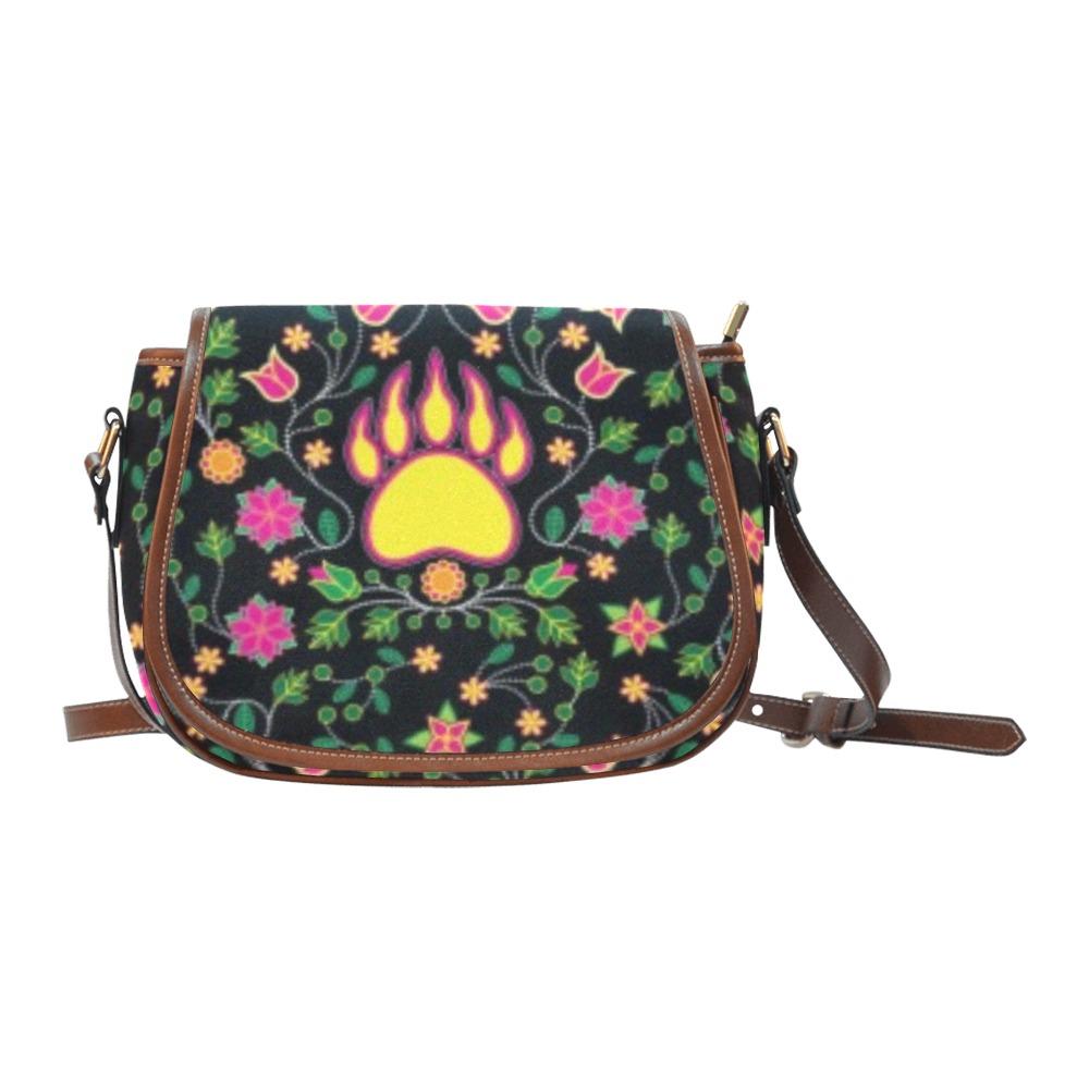 Floral Bearpaw Pink and Yellow Saddle Bag/Small (Model 1649) Full Customization Saddle Bag/Small (Full Customization) e-joyer 