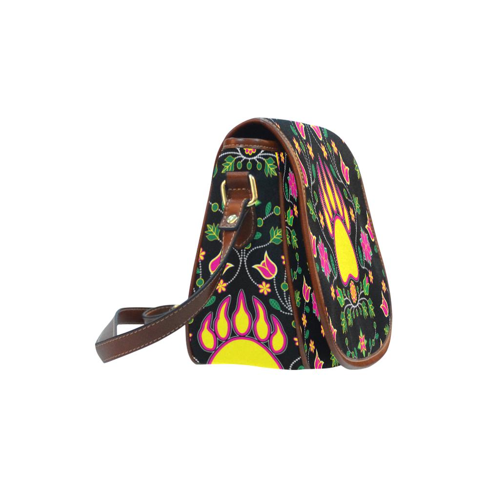 Floral Bearpaw Saddle Bag/Small (Model 1649) Full Customization Saddle Bag/Small (Full Customization) e-joyer 