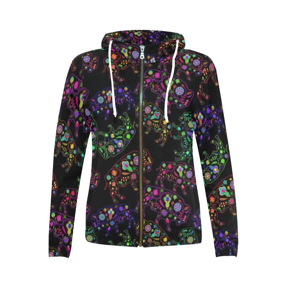 Floral Buffalo All Over Print Full Zip Hoodie for Women (Model H14) All Over Print Full Zip Hoodie for Women (H14) e-joyer 