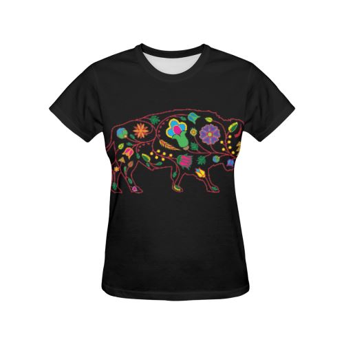 Floral Buffalo All Over Print T-shirt for Women/Large Size (USA Size) (Model T40) All Over Print T-Shirt for Women/Large (T40) e-joyer 