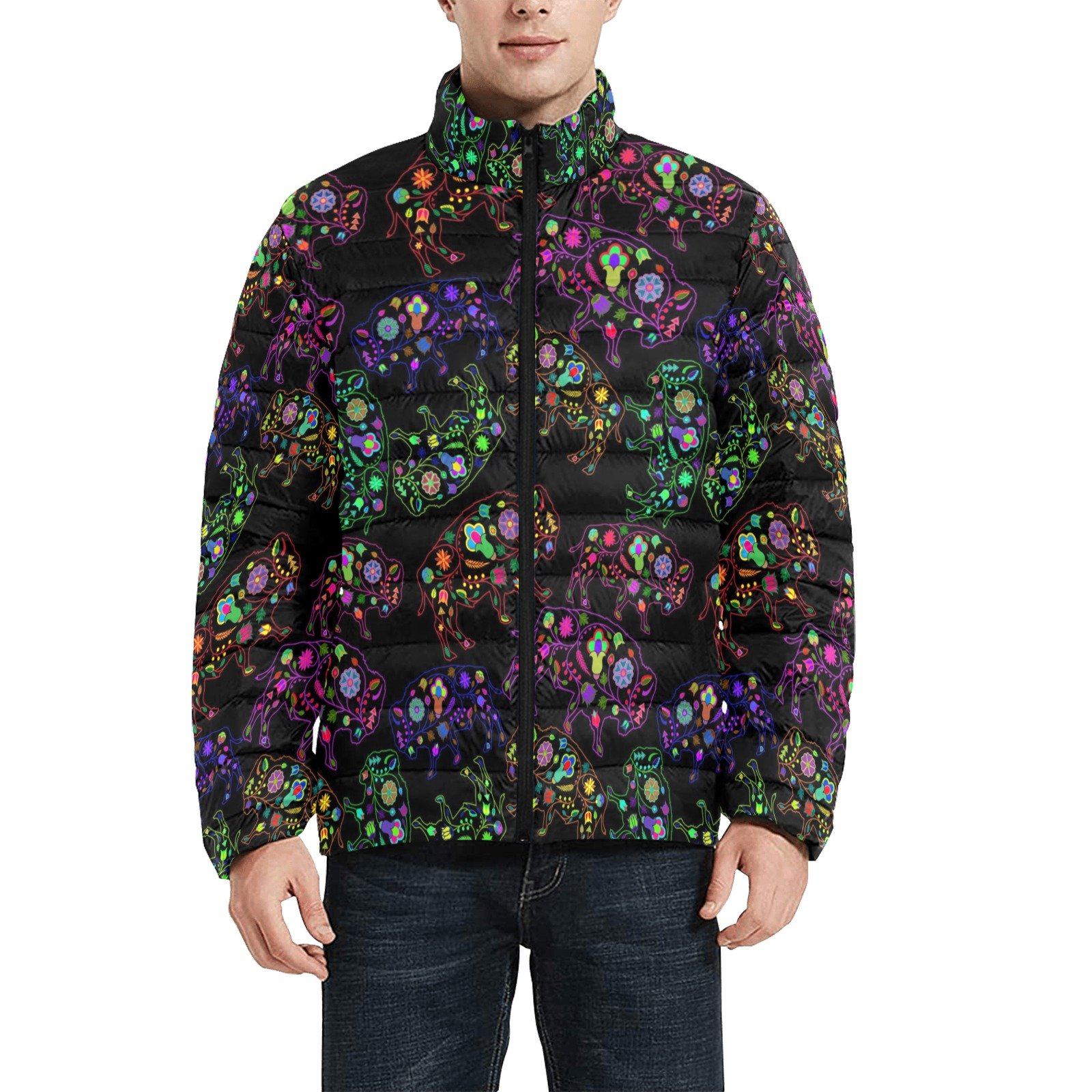 Floral Buffalo Men's Stand Collar Padded Jacket (Model H41) Men's Stand Collar Padded Jacket (H41) e-joyer 