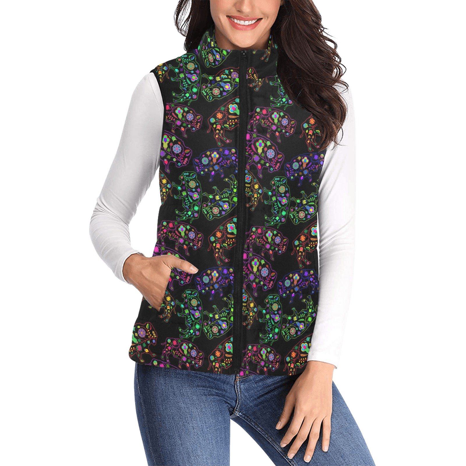 Floral Buffalo Women's Padded Vest Jacket (Model H44) Women's Padded Vest Jacket (H44) e-joyer 