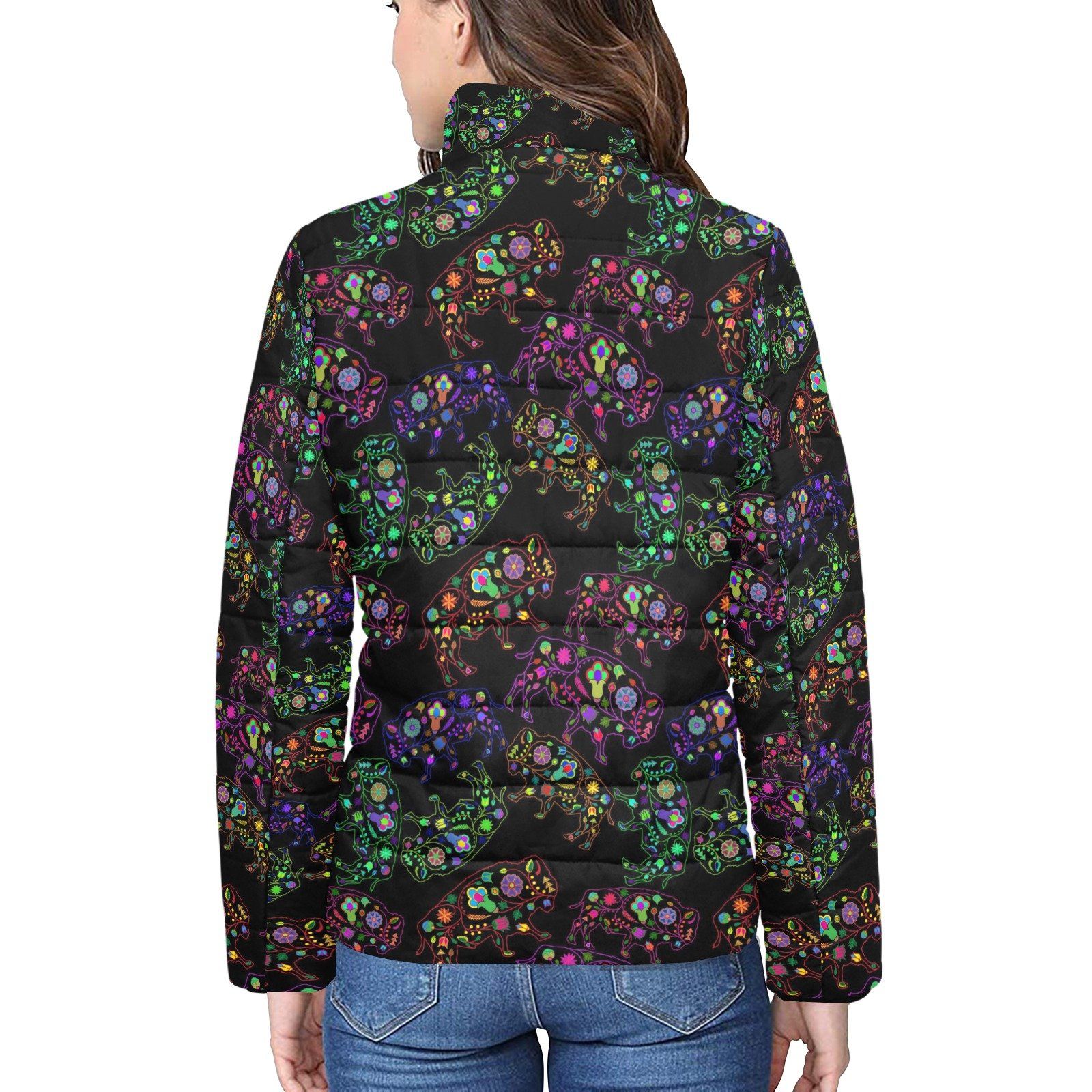 Floral Buffalo Women's Stand Collar Padded Jacket (Model H41) jacket e-joyer 