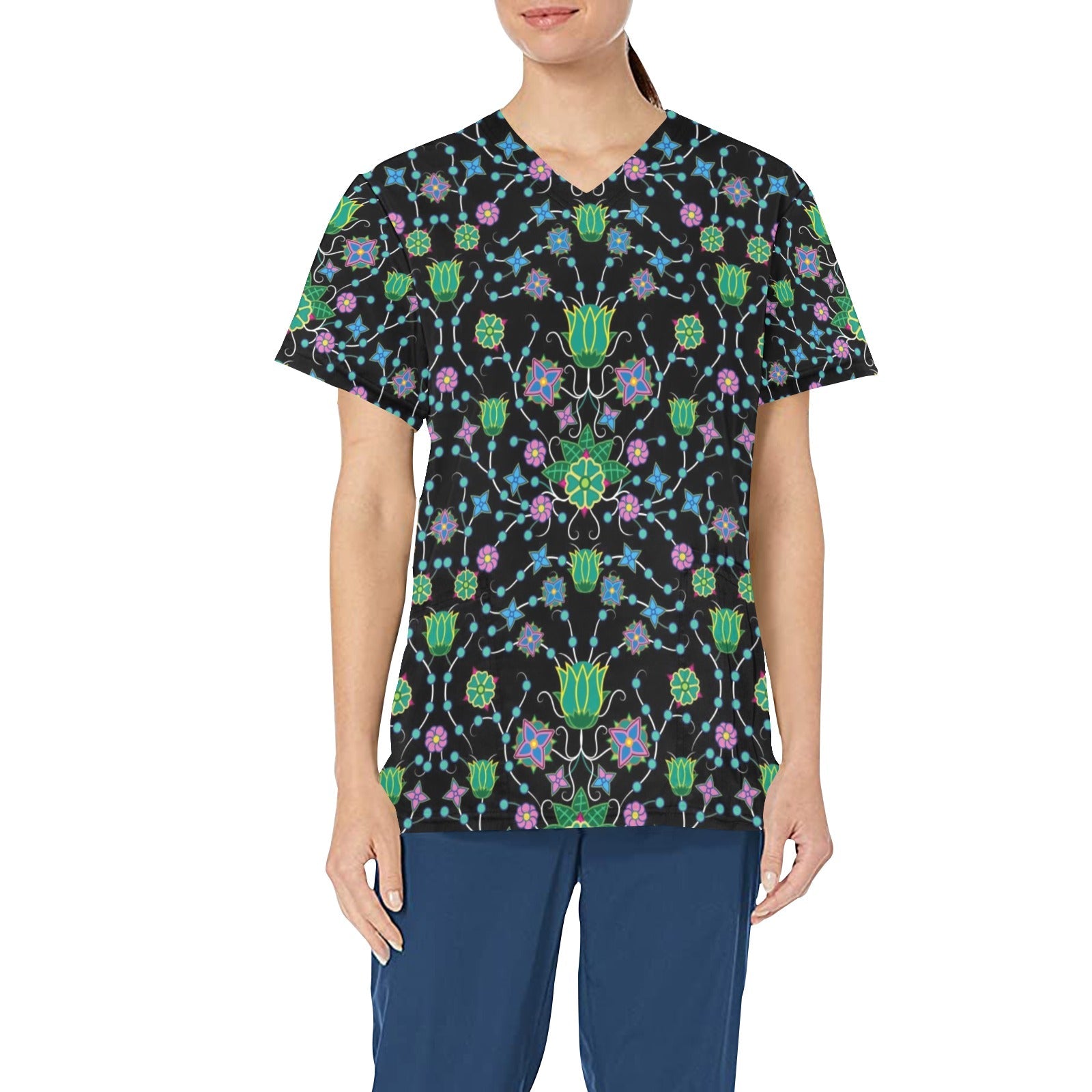 Floral Damask Garden All Over Print Scrub Top Scrub Top e-joyer 