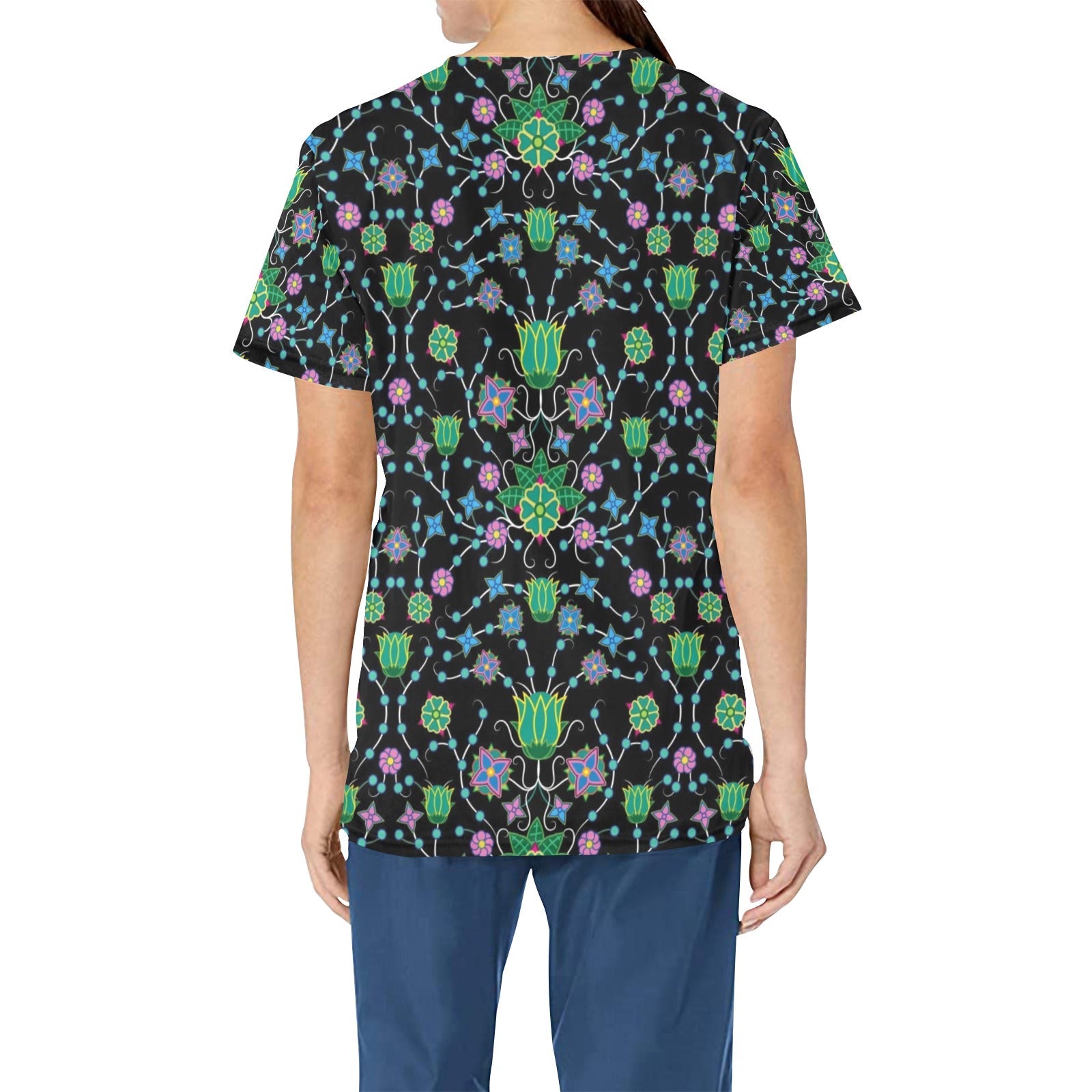 Floral Damask Garden All Over Print Scrub Top Scrub Top e-joyer 