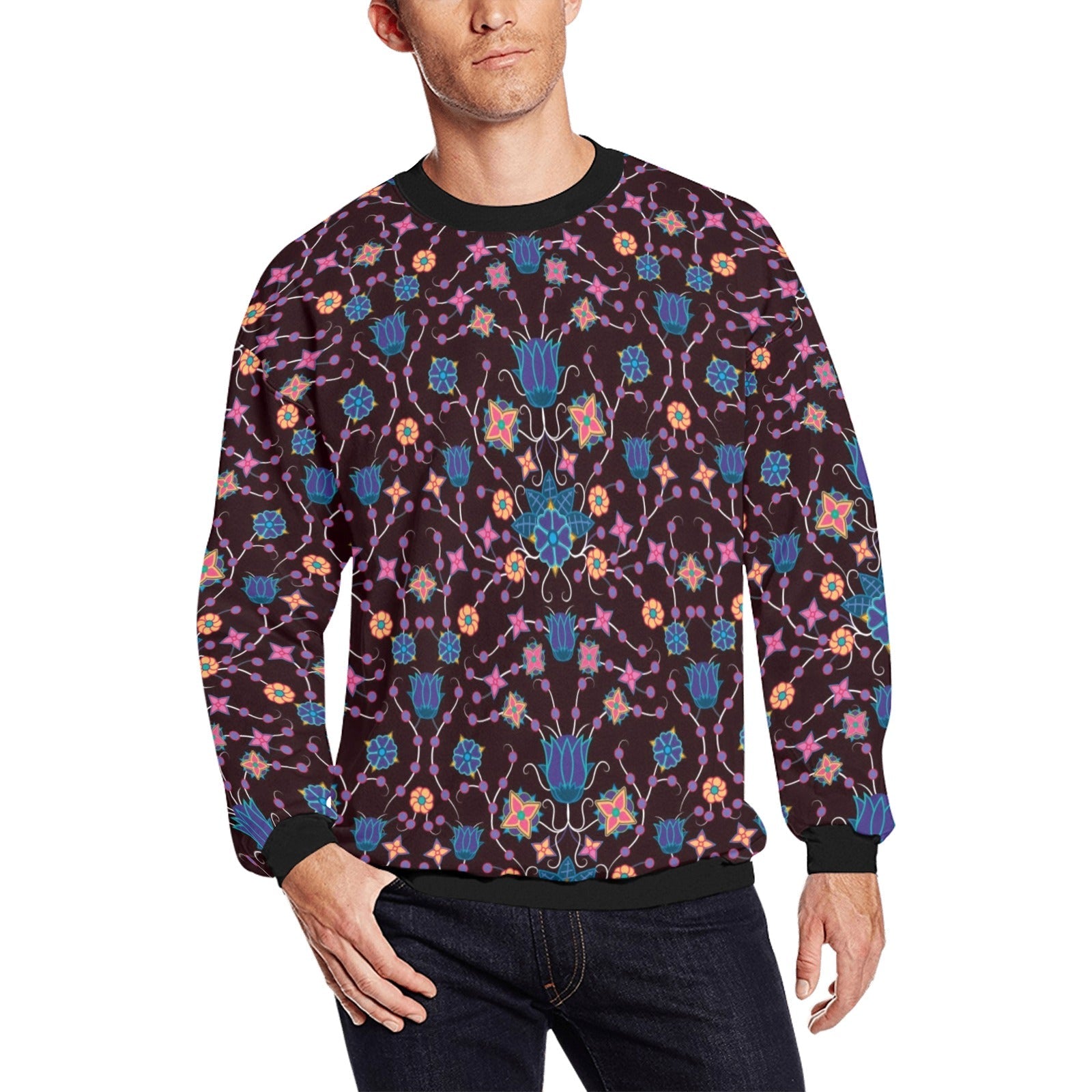 Floral Damask Purple All Over Print Crewneck Sweatshirt for Men (Model H18) shirt e-joyer 