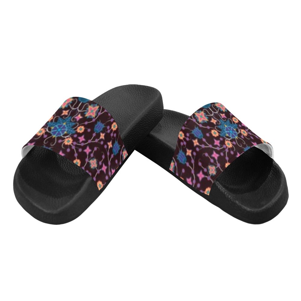 Floral Damask Purple Men's Slide Sandals (Model 057) sandals e-joyer 
