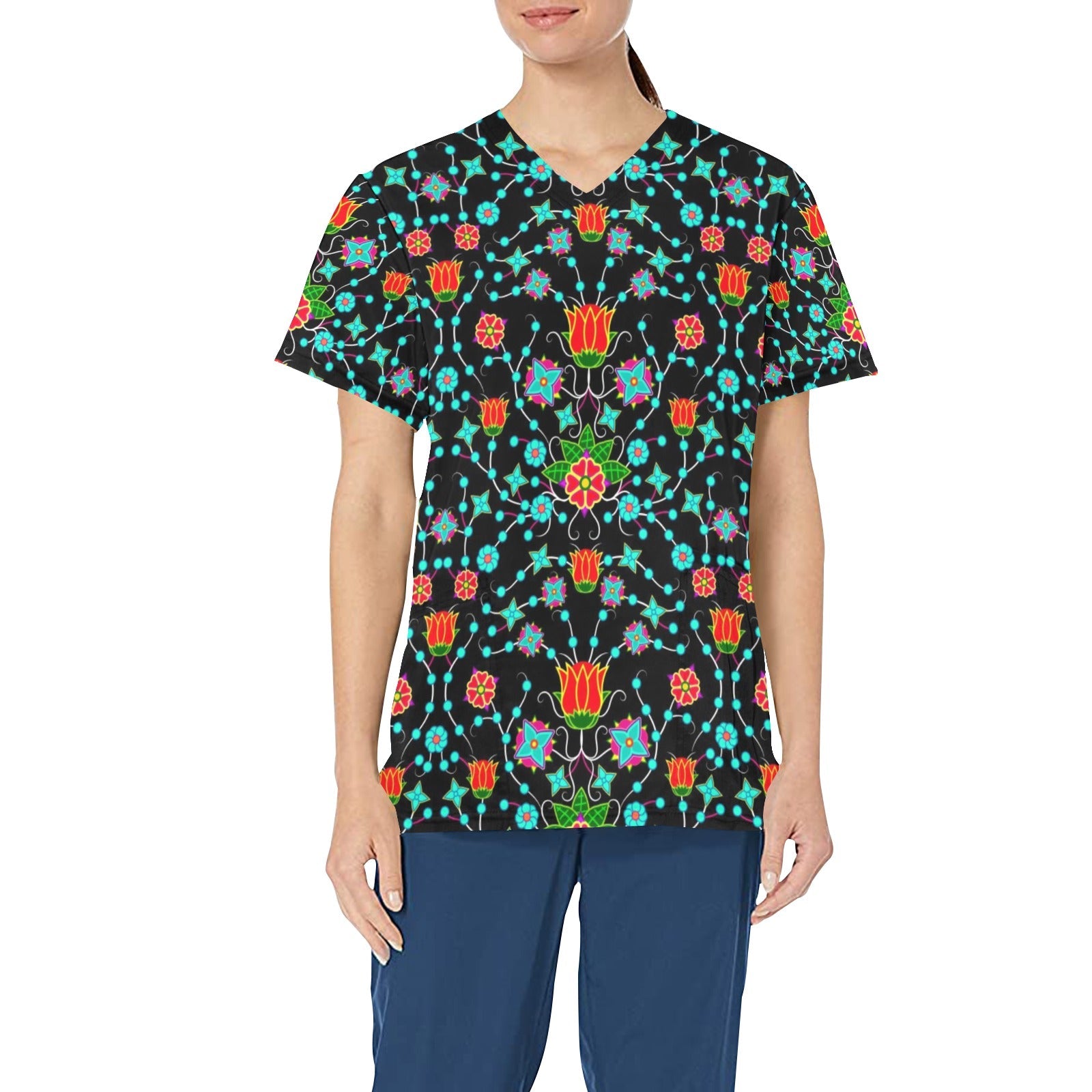 Floral Damask Upgrade All Over Print Scrub Top Scrub Top e-joyer 