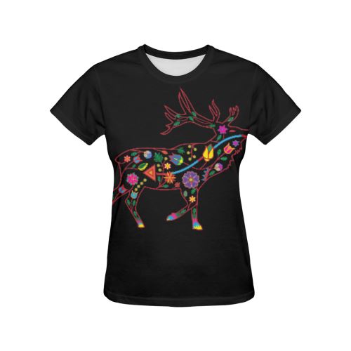 Floral Elk All Over Print T-shirt for Women/Large Size (USA Size) (Model T40) All Over Print T-Shirt for Women/Large (T40) e-joyer 