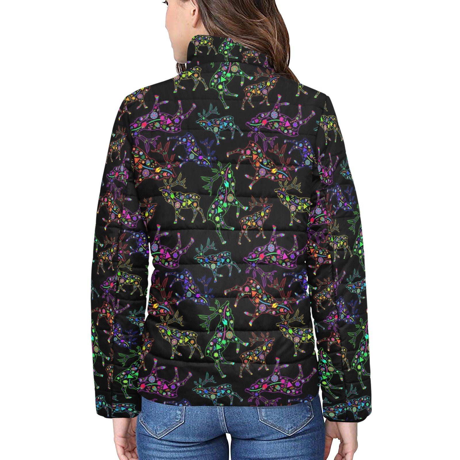 Floral Elk Women's Stand Collar Padded Jacket (Model H41) jacket e-joyer 