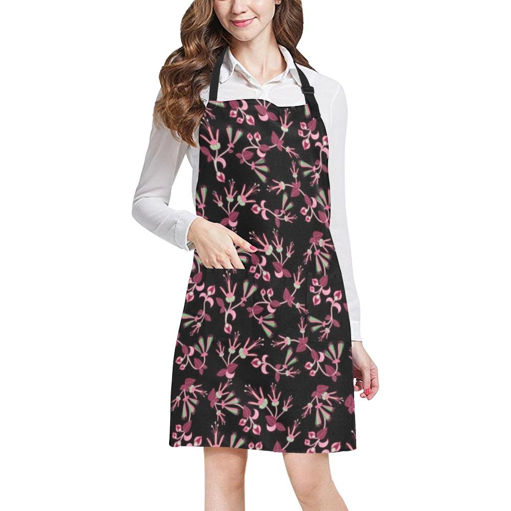 Floral Green Black All Over Print Apron All Over Print Apron e-joyer 