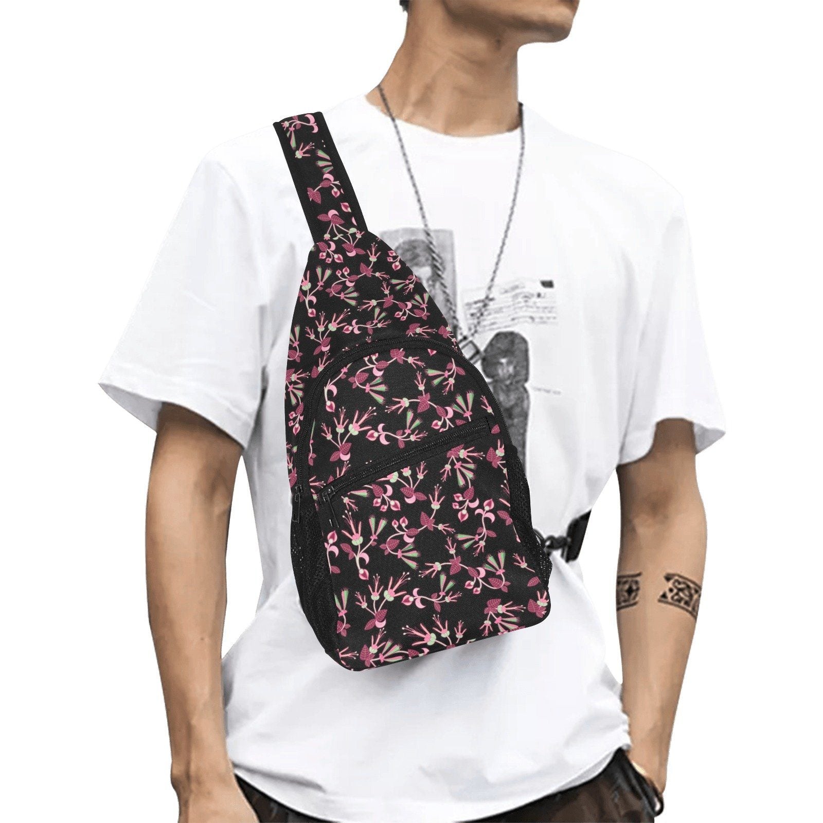 Floral Green Black All Over Print Chest Bag (Model 1719) All Over Print Chest Bag (1719) e-joyer 