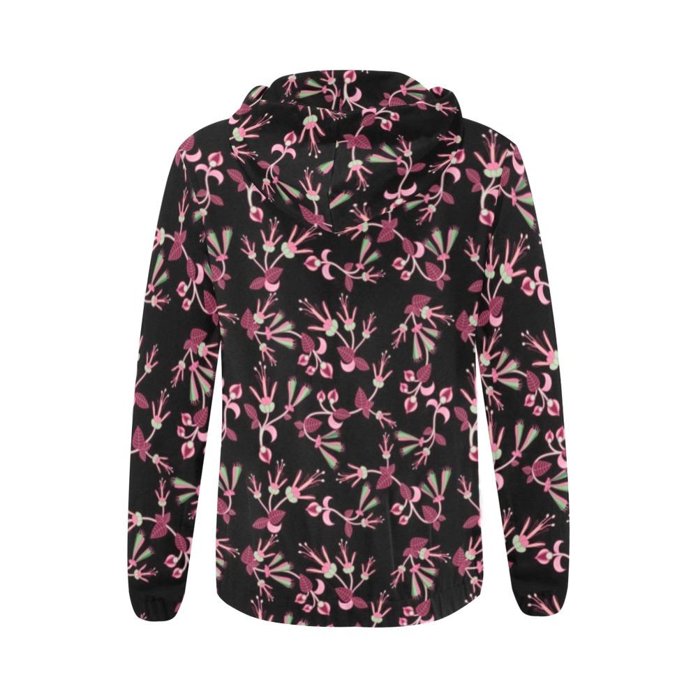 Floral Green Black All Over Print Full Zip Hoodie for Women (Model H14) All Over Print Full Zip Hoodie for Women (H14) e-joyer 