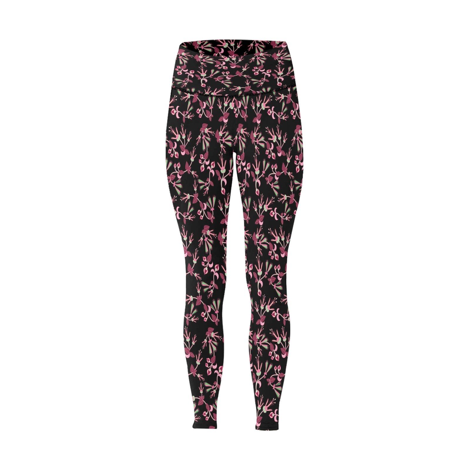 Floral Green Black All Over Print High-Waisted Leggings (Model L36) High-Waisted Leggings (L36) e-joyer 