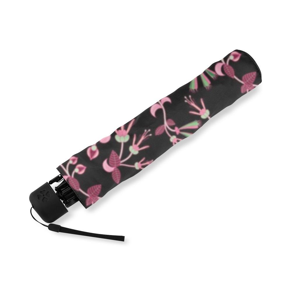 Floral Green Black Foldable Umbrella (Model U01) Foldable Umbrella e-joyer 