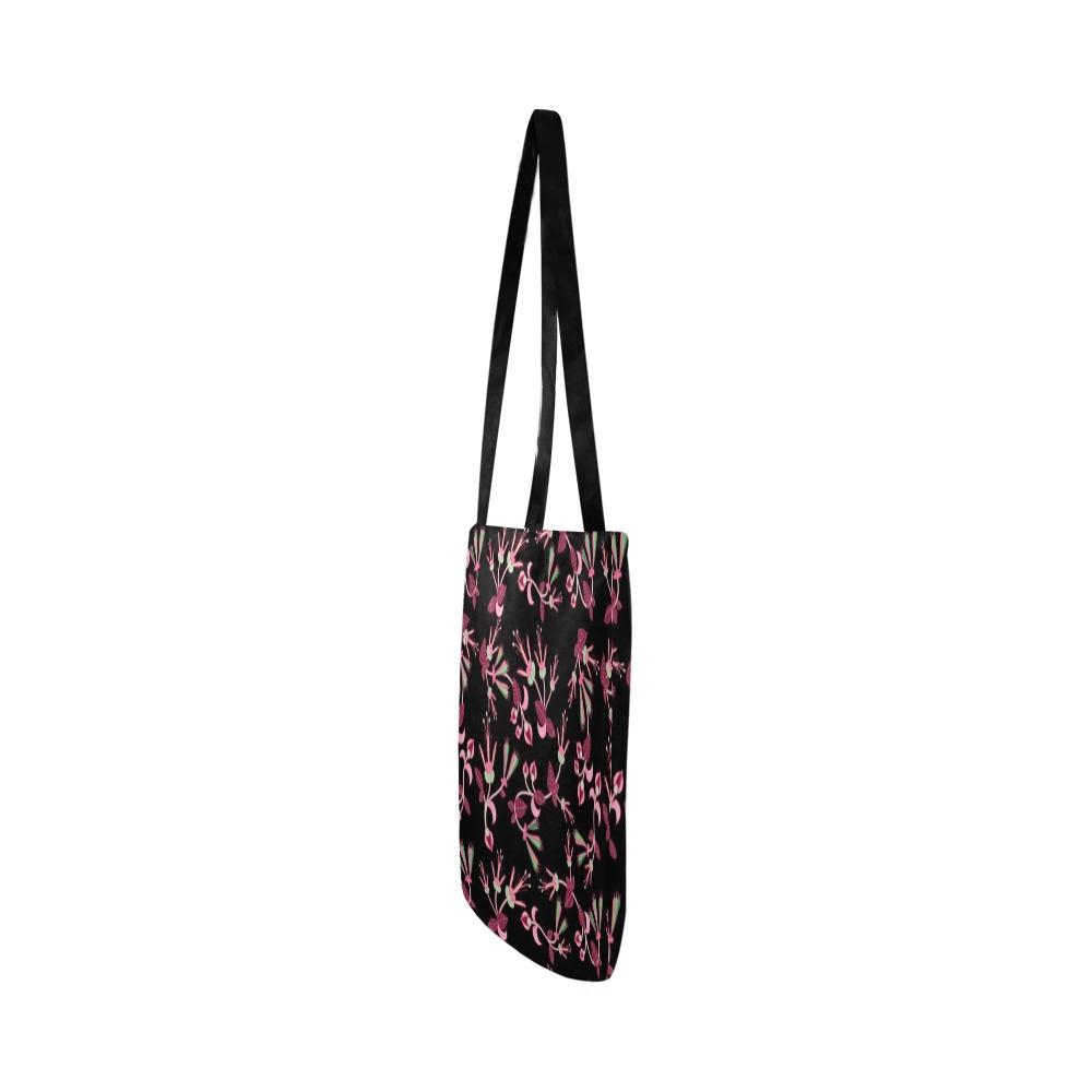 Floral Green Black Reusable Shopping Bag Model 1660 (Two sides) Shopping Tote Bag (1660) e-joyer 