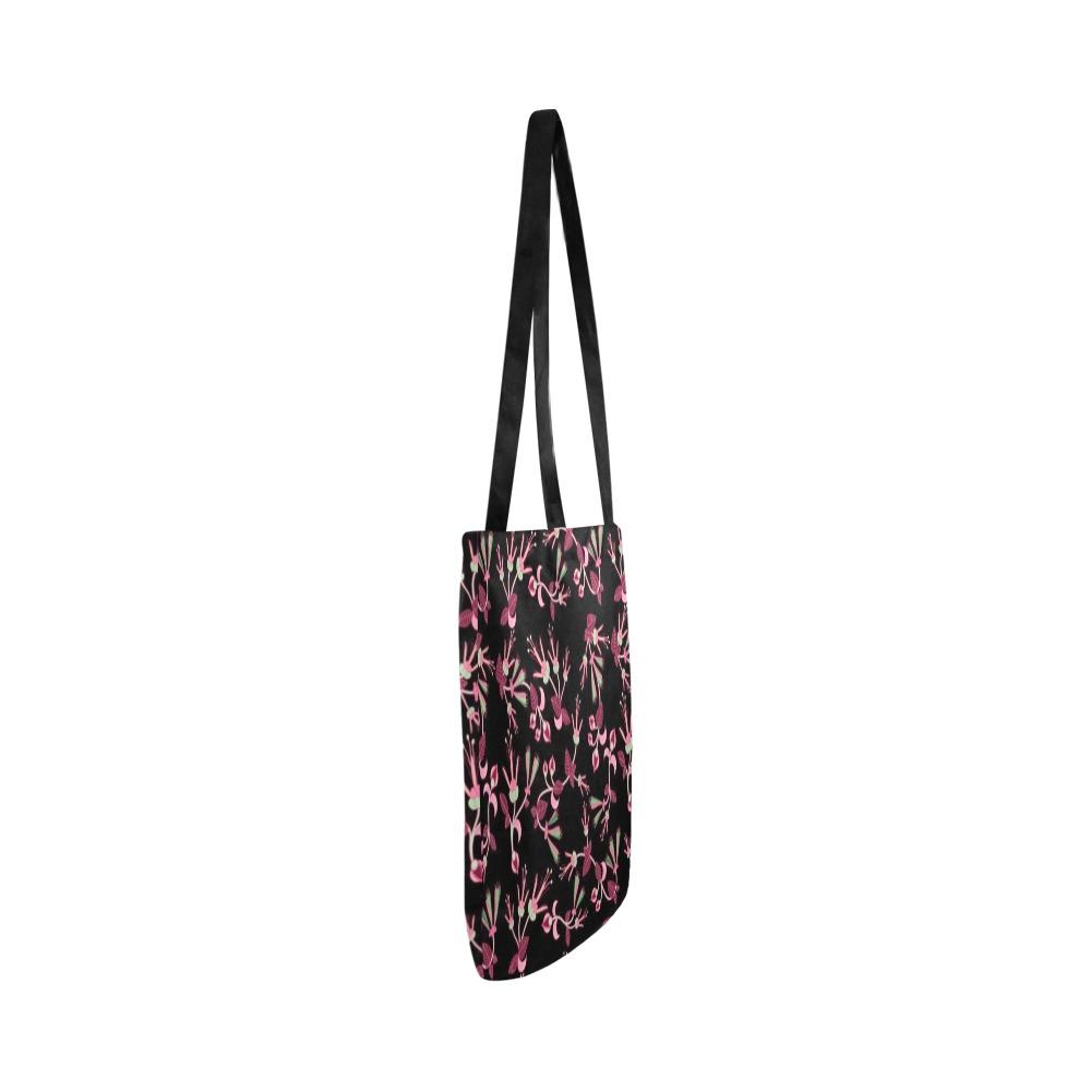 Floral Green Black Reusable Shopping Bag Model 1660 (Two sides) Shopping Tote Bag (1660) e-joyer 