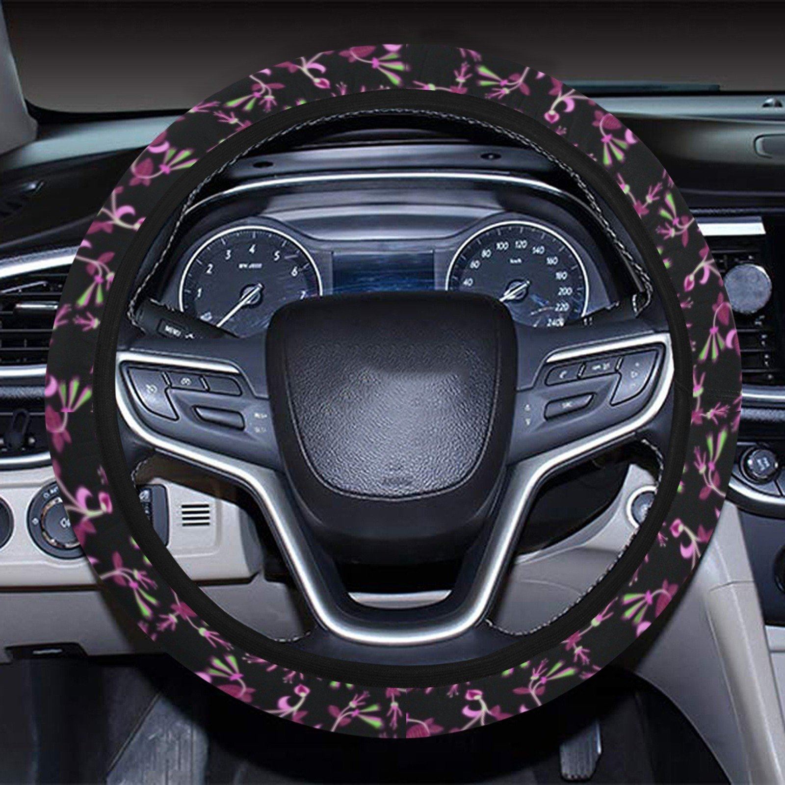 Floral Green Black Steering Wheel Cover with Elastic Edge Steering Wheel Cover with Elastic Edge e-joyer 