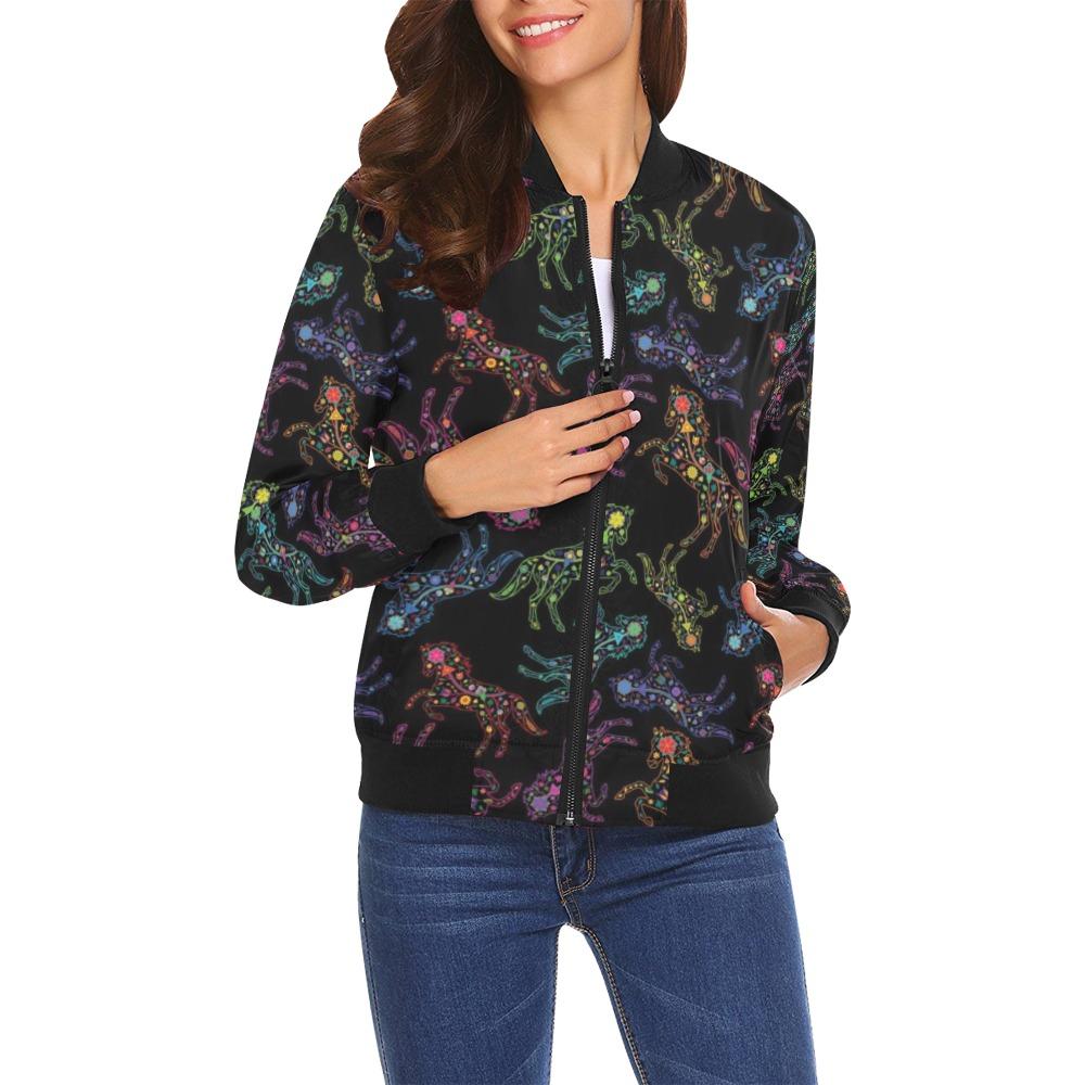 Floral Horse All Over Print Bomber Jacket for Women (Model H19) All Over Print Bomber Jacket for Women (H19) e-joyer 