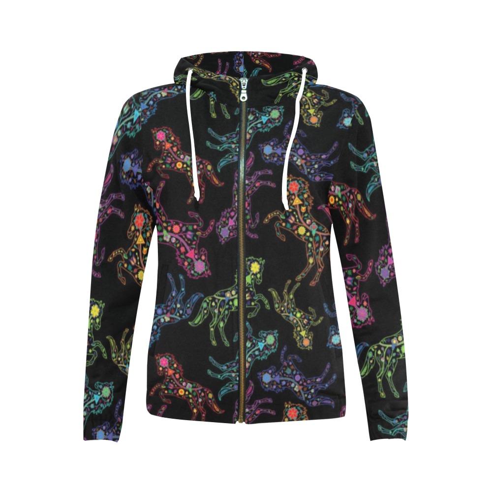 Floral Horse All Over Print Full Zip Hoodie for Women (Model H14) All Over Print Full Zip Hoodie for Women (H14) e-joyer 