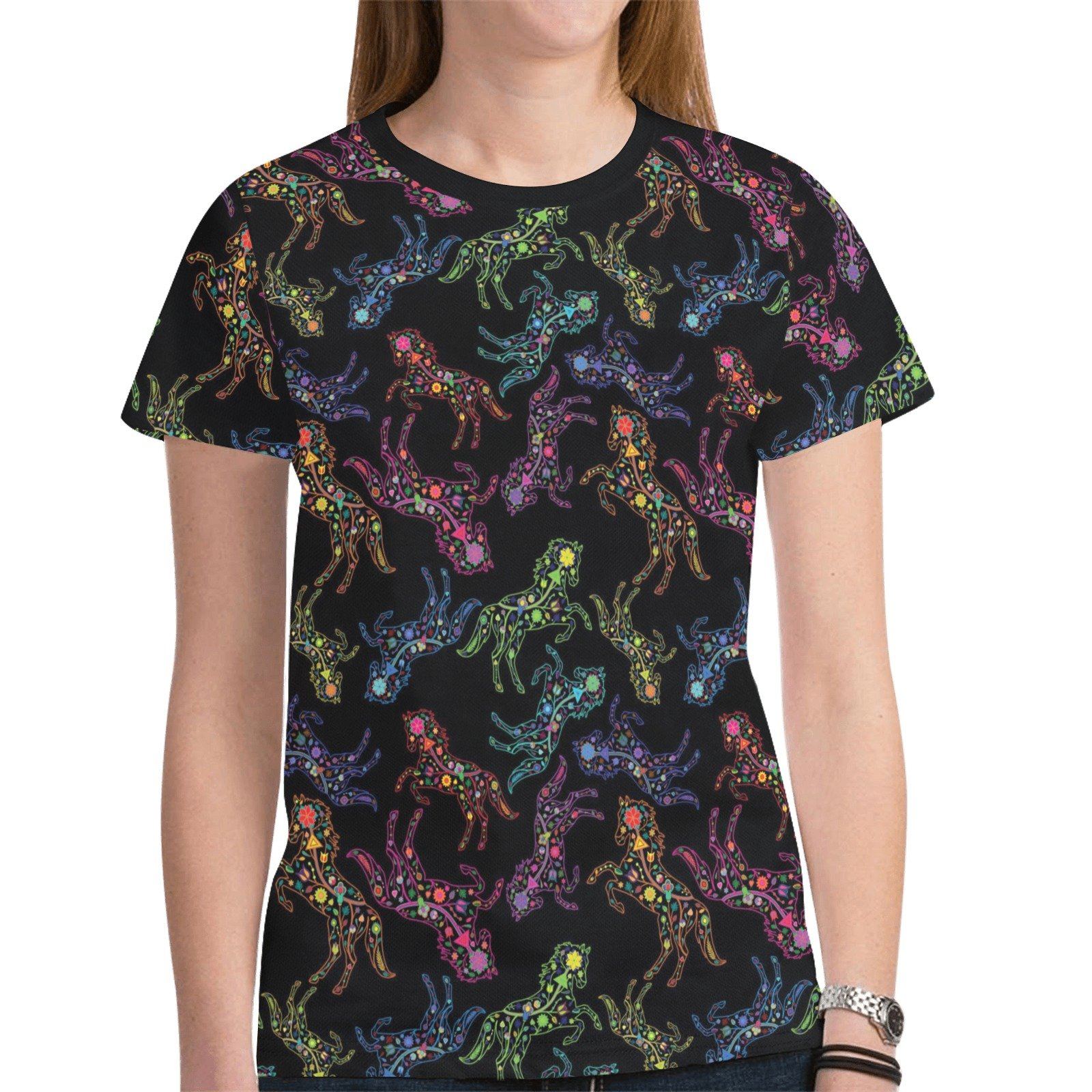 Floral Horse New All Over Print T-shirt for Women (Model T45) tshirt e-joyer 